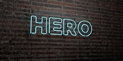 Hero Realistic Neon Sign On Brick Wall Background 3d Rendered