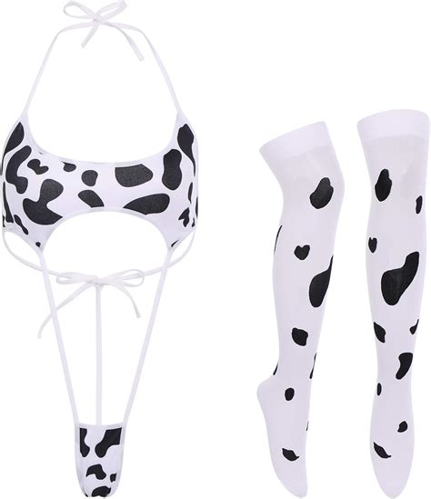 Womens Sexy Milk Cow Lingerie Set Kawaii Anime Maid Cosplay Costume Mini Bikini Dalmatian
