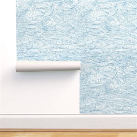 Peel And Stick Removable Wallpaper Abstract Blue Waves Lines Swirls
