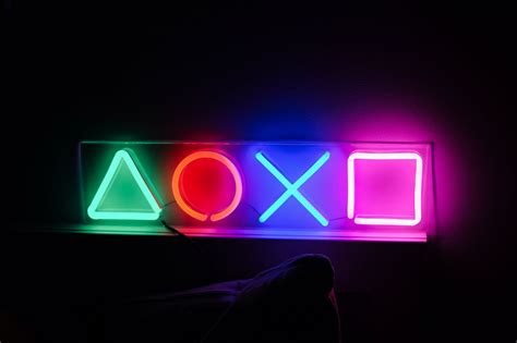 Playstation Ps5 Ps4 Game Console On Table Neon Light Lamp Sign For