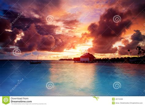 Sunset Over Maldives Islands Stock Photo Image 40712466