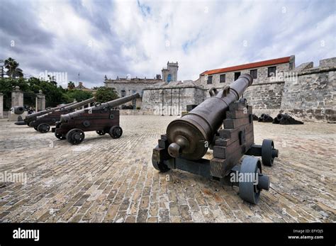 Cannon At The Spanish Fortress Castillo De La Real Fuerza At The Back