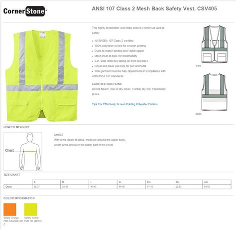 Cornerstone Csv405 Ansi 107 Class 2 Mesh Back Safety Vest