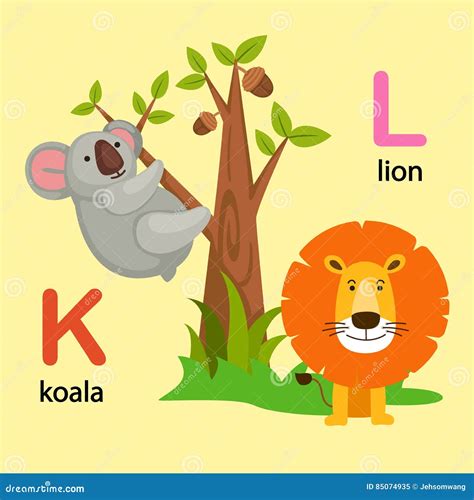 K Koala De La Letra Del Alfabeto L León Ilustración Del Vector