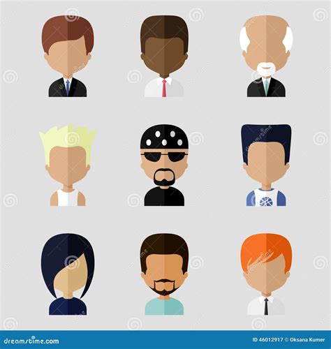 Set Of Men Faces Icons In Flat Design Stock Vector Illustration Of