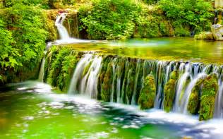 Beautiful Wallpaper Waterfall Overgrown With Green