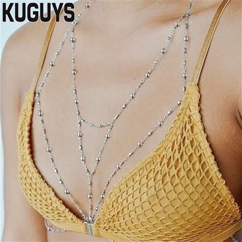 Kuguys Trendy Sexy Tassel Breast Chains Women Metal Gold Silver