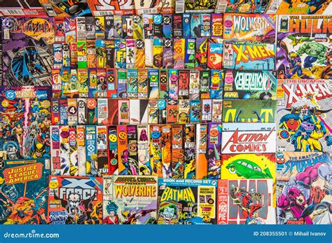 Marvel And Dc Comic Book On Display At A Shop Editorial Photo Image
