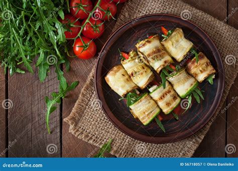 Zucchini Rolls With Cheese Stock Image Image Of Peppers 56718057