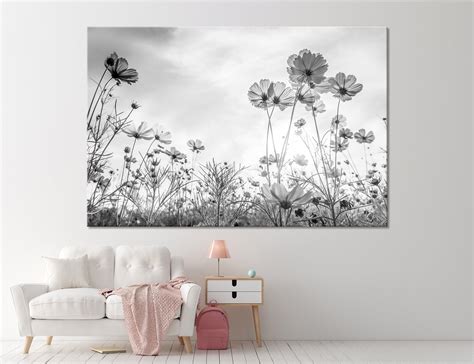 Black And White Flowers Wall Art Black And White Wall Decor Etsy