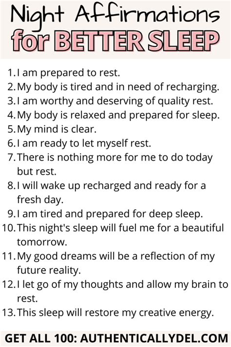 100 Nighttime Affirmations For Before Bed Authentically Del