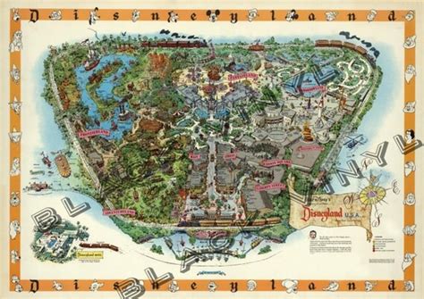 Vintage Disneyland Map Large Poster Print Large By Theblackvinyl