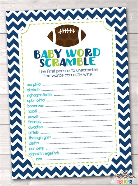 This is a really popular baby shower word game, and a fun quiz that everyone is certain to enjoy. Boys Football Baby Word Scramble Printable Baby Shower ...