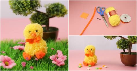 How To Make A Cute Easter Chick Out Of Diy Pom Poms Diy And Crafts