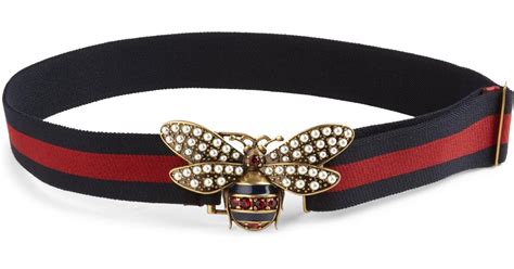 Lyst Gucci Pearly Bee Buckle Sylvie Web Belt In Black