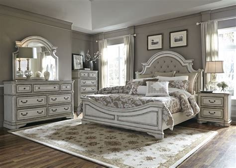 Magnolia Manor Upholstered Sleigh Bed 6 Piece Bedroom Set In Antique