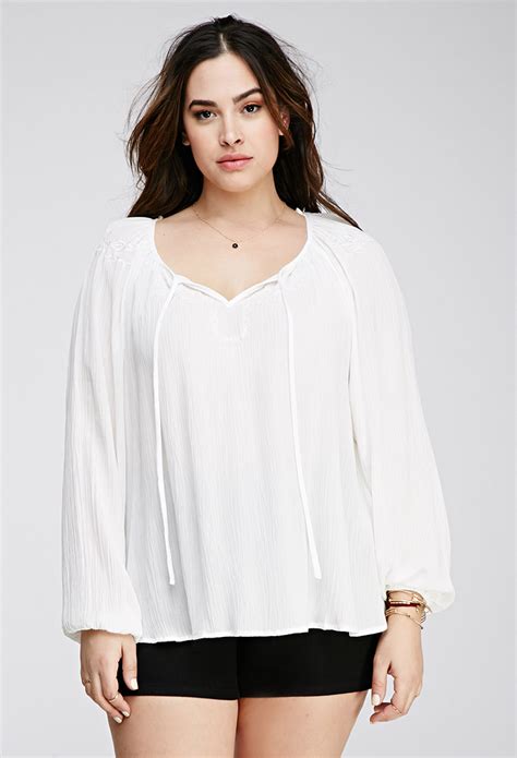 Forever Plus Size Southwestern Embroidered Peasant Top In White Lyst