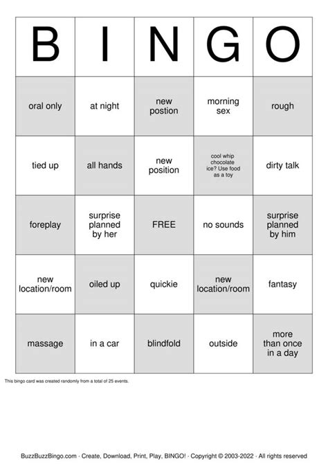sex challenge bingo cards to download print and customize