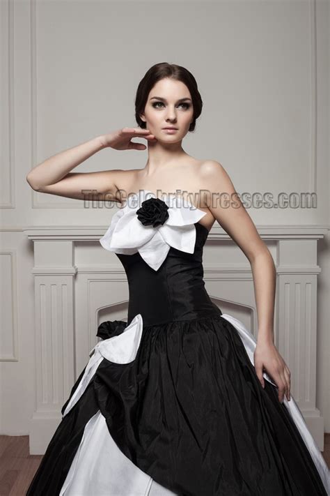White And Black Strapless Ball Gown Wedding Dresses Thecelebritydresses