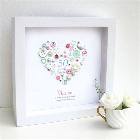 Personalised 50th Birthday Button Heart Dd Box Frames Canvas Wall