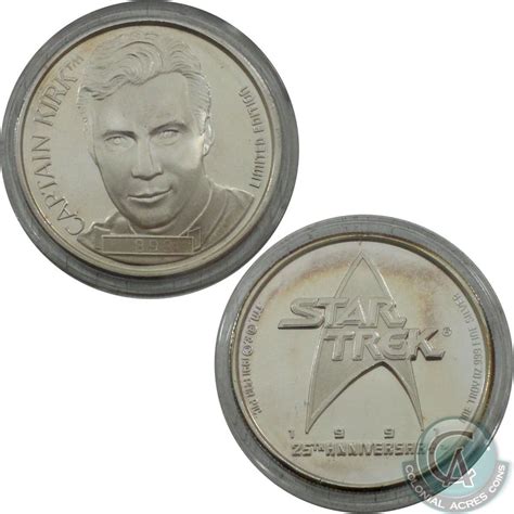1991 Star Trek 25th Anniversary 1oz 999 Silver Captain Kirk Coin In