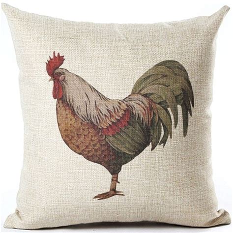 45x45cm Vintage Cock Cushion Cover Cotton Linen Decorative Pillowcase