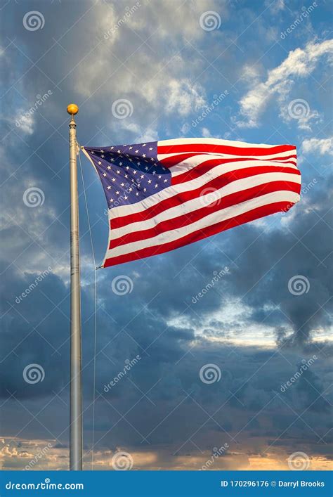 American Flag And Dramatic Sky Stock Photo Image Of Patriotism