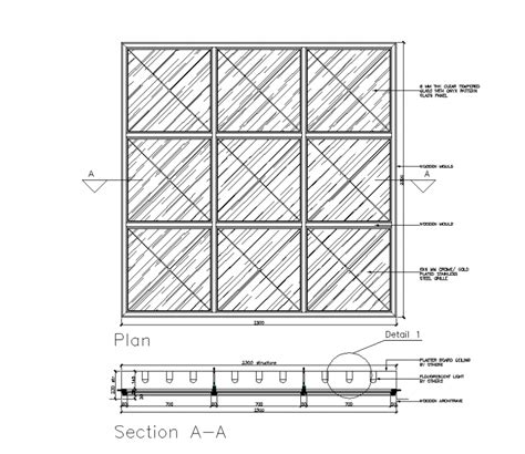 Glass Ceiling Plan And Section Layout 2d View Autocad File Cadbull