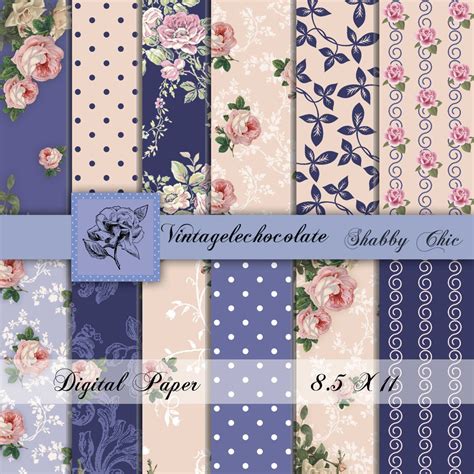 Digital Scrapbook Paper Shabby Chic Navy and Pink Digital | Etsy | Digital paper, Digital 