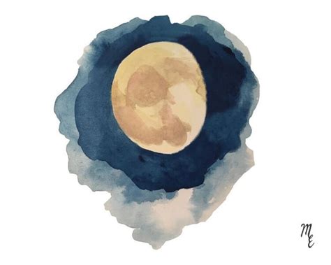 Waning Gibbous Moon Print 5x7 1849 17 Watercolor Moon Moon