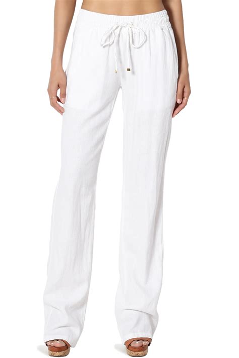 TheMogan Women S S X Drawstring Elastic Waist Mid Rise Linen Tall Long Pants Walmart Com