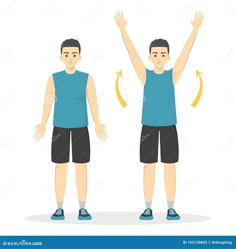 Arm Raise Exercise Man In Sport Clothes Doing Warm Up Stock Vector
