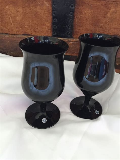 4 Black Crystal Water Glasses West Germany Stemware Free Etsy Black Crystals Black Wine