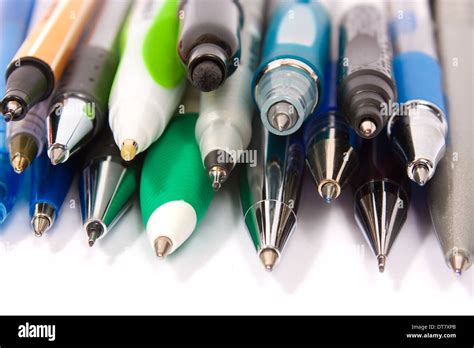 Colored Ballpoint Pens On White Background Stock Photo Alamy