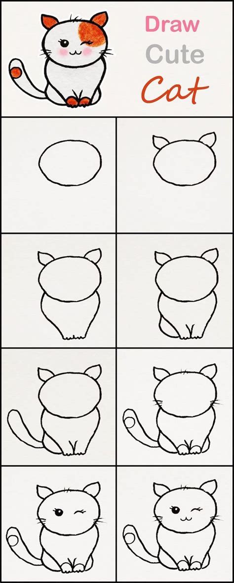How to draw cute animals. cute-drawings-how-to-draw-a-cat-step-by-step-diy-tutorial-photo-collage-on-white-background ...