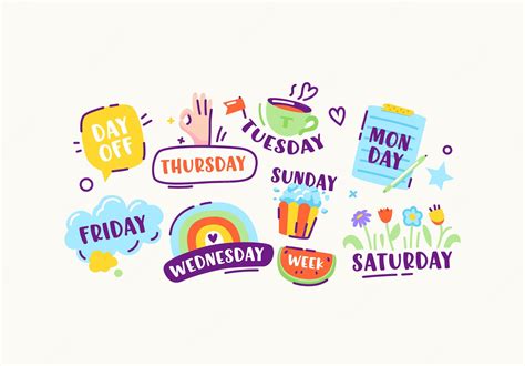 Premium Vector Set Of Stickers Or Icons Of Week Days Sunday Monday
