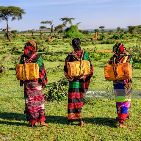 Young African Women Carrying Water From The Well Ethiopia Africa High ...