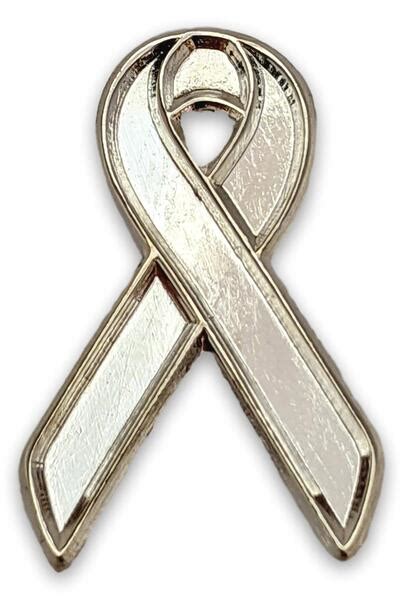Shiny Finish All Silver Awareness Support Ribbon Lapel Pin