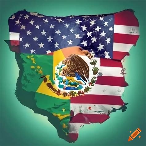 Merged Usa Mexico And Brazil Flags With The American Continent In The