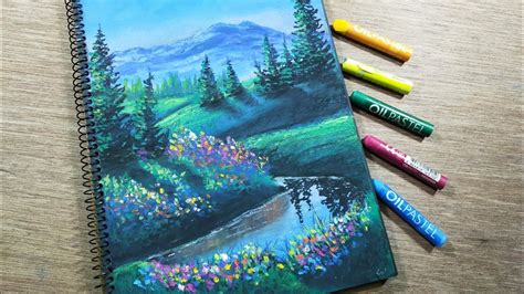 Oil Pastel Drawinglandscape Drawing With Oil Pastelslittle Pond