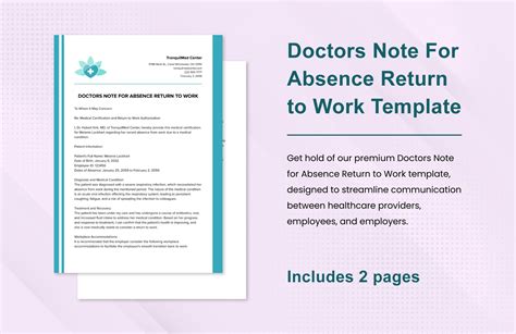 Doctors Note For Absence Return To Work Template Download In Word