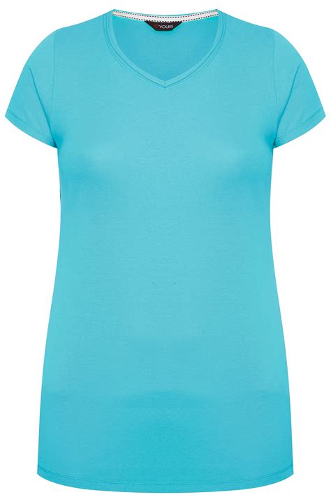 Aqua Blue V Neck Plain T Shirt Yours Clothing