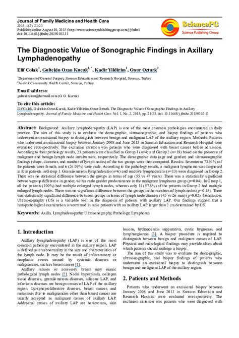 Pdf The Diagnostic Value Of Sonographic Findings In Axillary