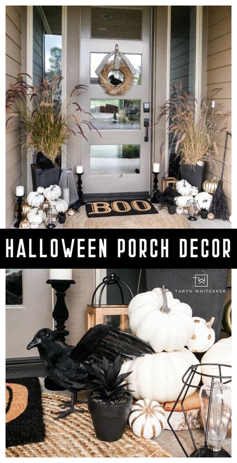 Black And White Halloween Porch Decorations Taryn Whiteaker Designs Halloween Front Porch