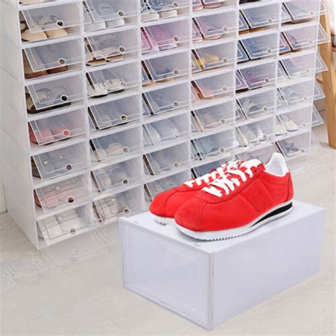Shoe Storage Boxesclear Plastic Clamshell Shoebox Stackable Shoe Organizer Ebay