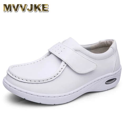 Mvvjke New Four Seasons Woman Pure White Nurse Shoes Women Platform