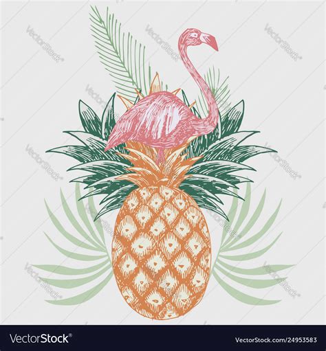 flamingo on pineapple tropical print royalty free vector