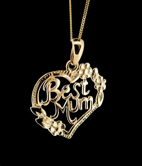 9ct Yellow Gold Best Mum Heart Shape Pendant And Chain Necklace Etsy Uk