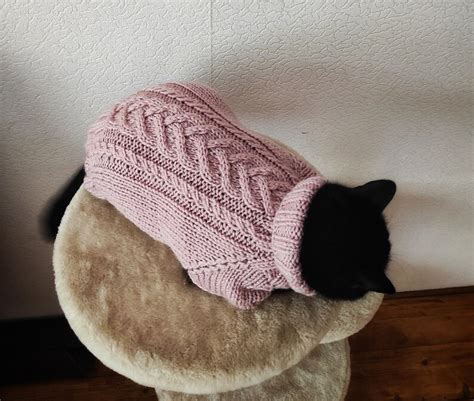 Cable Sweater For Cat Knit Clothes For Cats Hand Knit Pet Etsy
