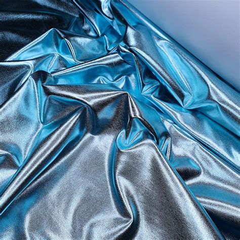 Metallic Light Blue Mirror Foil Lycra Spandex 4 Way Stretch Fabric 150cm
